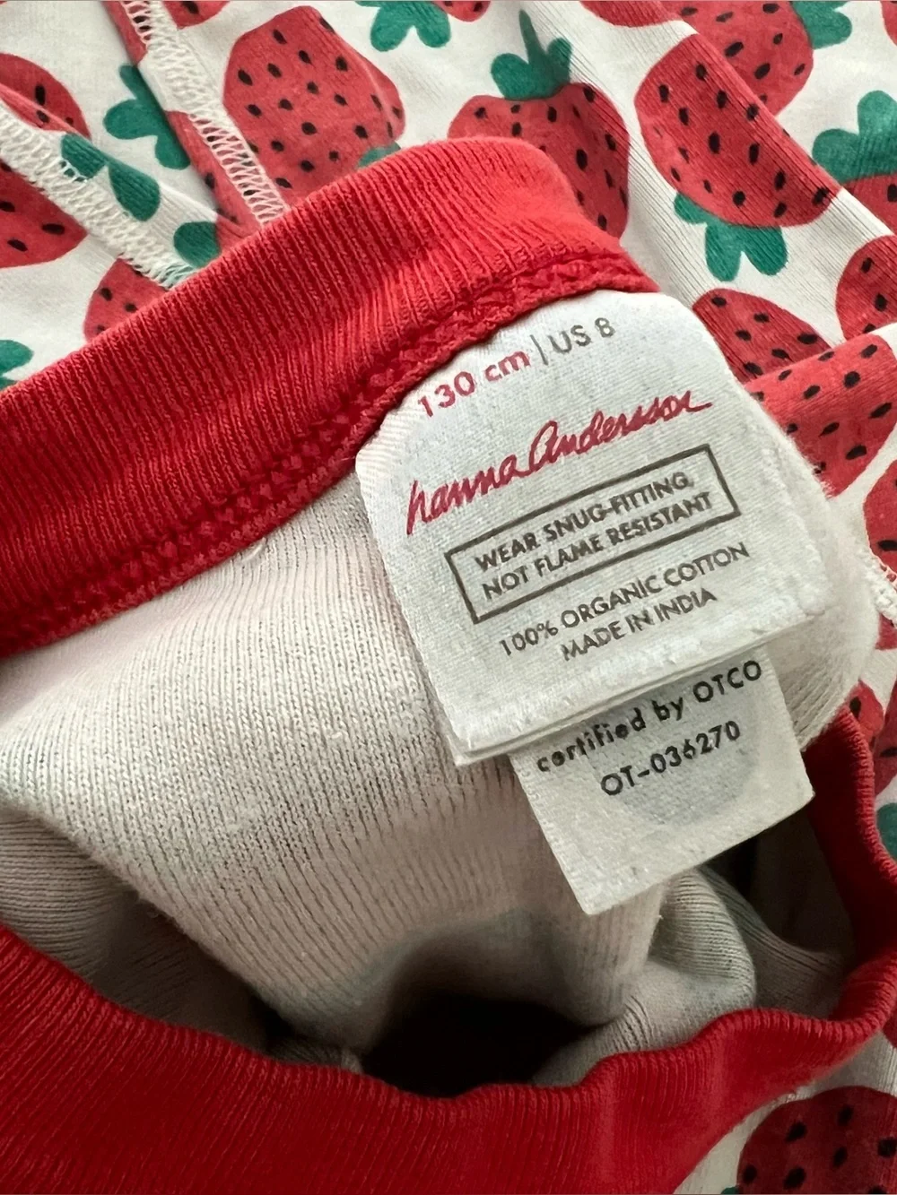 Hanna Andersson Red Strawberry Print Kids Pajama Set Size 8
